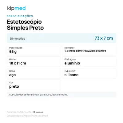 Foto 5: Estetoscópio Simples Preto — Dellamed — info