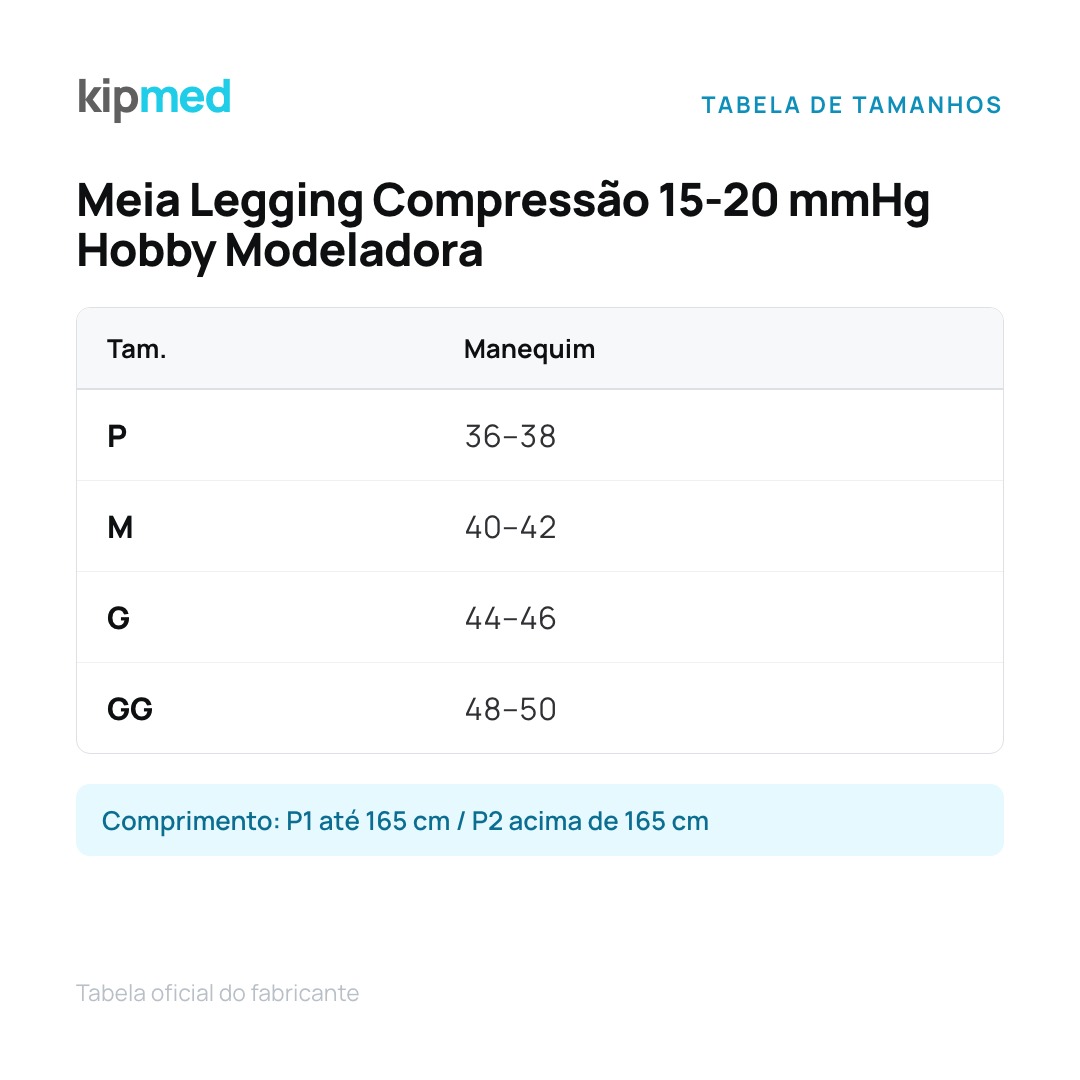 Foto 4: Meia Legging Compressão 15-20 mmHg Sigvaris Hobby Modeladora — tabela de medidas