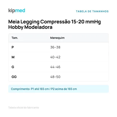 Foto 4: Legging de Compressão 15-20 mmHg — Sigvaris Hobby Modeladora — tabela de medidas