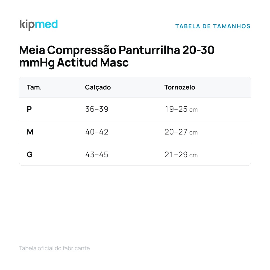 Foto 3: Meia Compressão Panturrilha 20-30 mmHg Sigvaris Actitud Masc — tabela de medidas