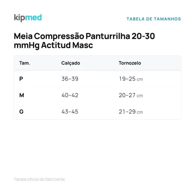 Foto 4: Meia de Compressão Panturrilha 20-30 mmHg Masculina — Sigvaris Actitud — tabela de medidas