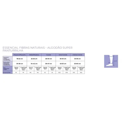 Foto 3: Meia de Compressão Panturrilha Ponta Fechada 20-30 mmHg — Sigvaris Algodão — tabela de medidas