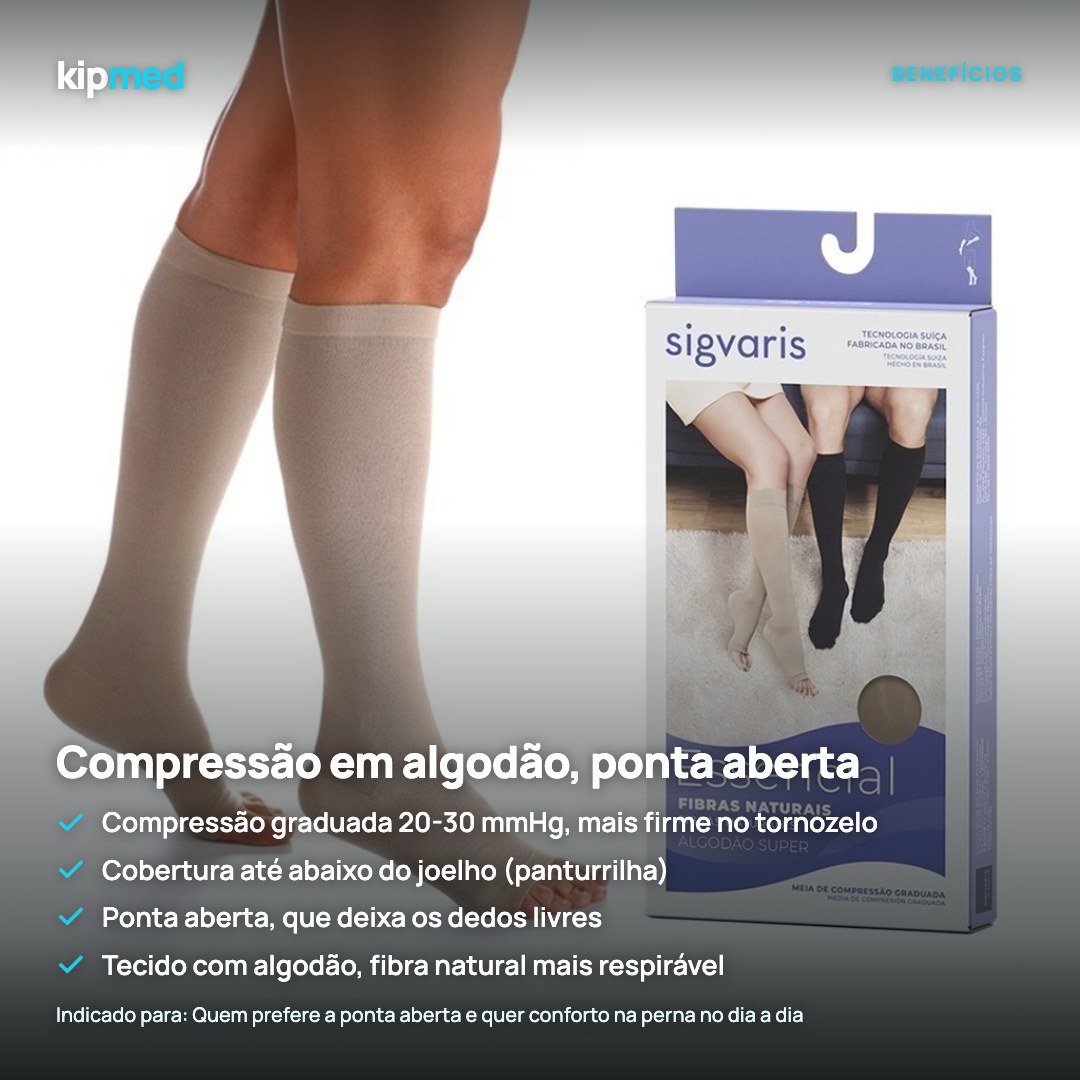 Foto 4: Meia de Compressão Panturrilha Ponta Aberta 20-30 mmHg — Sigvaris Algodão — principais benefícios