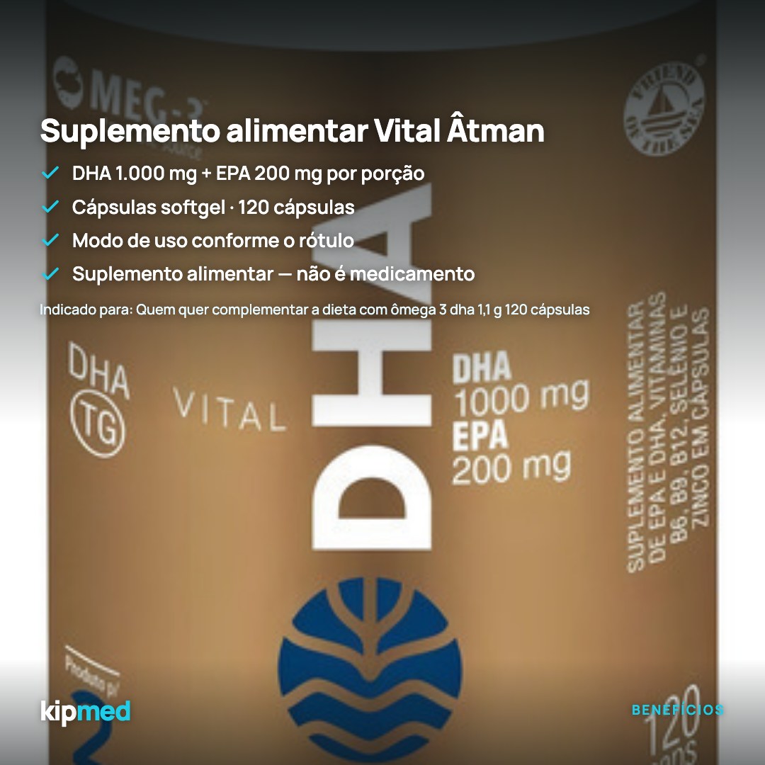 Foto 3: Ômega 3 DHA 1,1 g 120 Cápsulas — Vital Âtman — principais benefícios