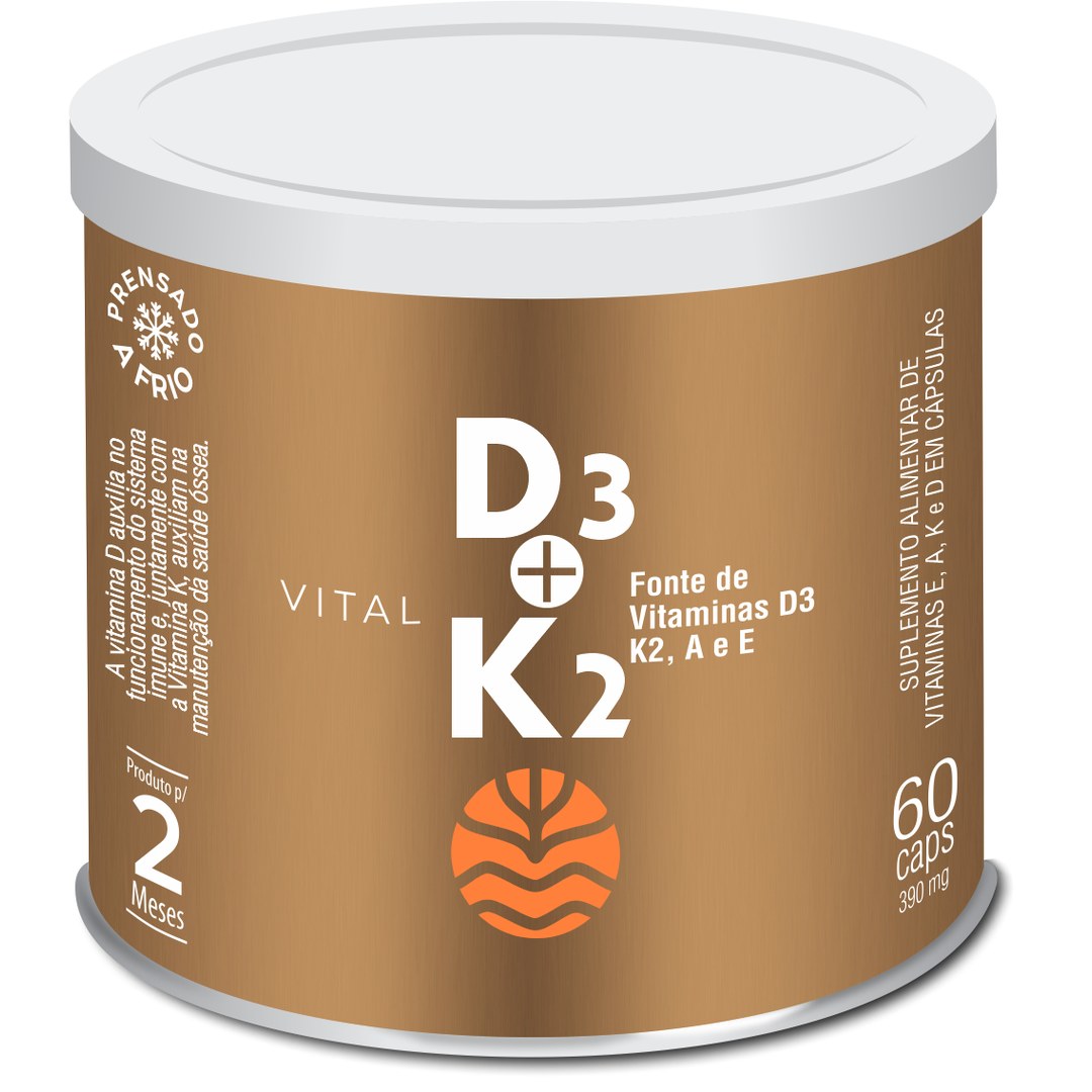 Vitaminas D3 + K2 + A + E — Vital Âtman — vista frontal