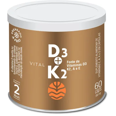 Vitaminas D3 + K2 + A + E — Vital Âtman — vista frontal
