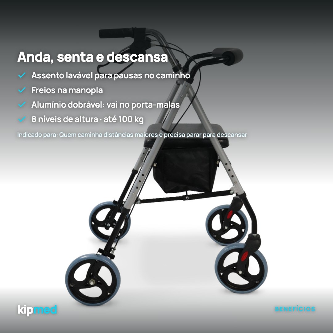 Foto 3: Andador com Rodas e Assento Dellamed D12 Dobrável 110 kg — principais benefícios