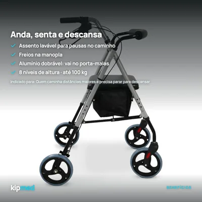 Foto 3: Andador com Rodas e Assento Dellamed D12 Dobrável 110 kg — principais benefícios