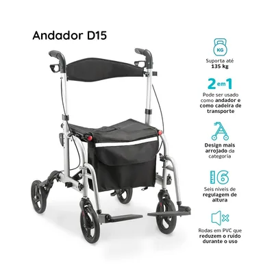 Foto 4: Andador 2 em 1 com Cadeira de Transporte Dellamed D15 até — info