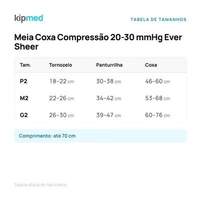 Foto 6: Meia de Compressão 7/8 (Meia-Coxa) 20-30 mmHg — Sigvaris Ever Sheer — tabela de medidas