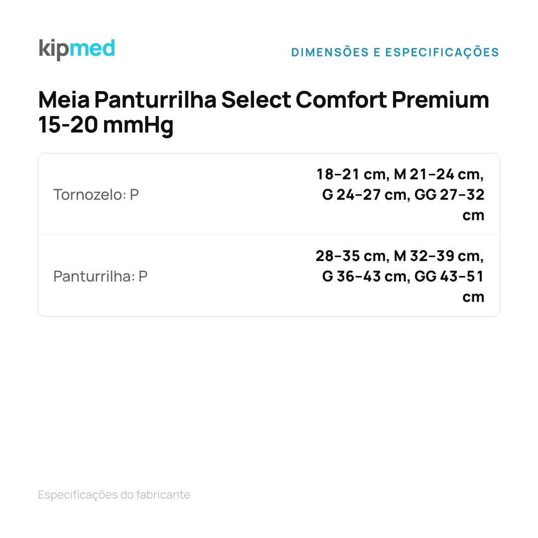 Foto 5: Meia Panturrilha Sigvaris Select Comfort Premium 15-20 mmHg — tabela de medidas