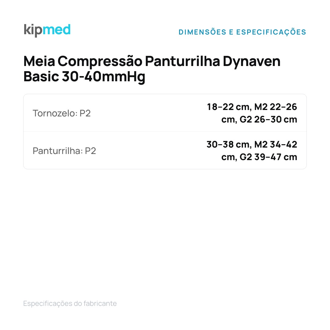 Foto 4: Meia Compressão Panturrilha Sigvaris Dynaven Basic 30-40mmHg — tabela de medidas
