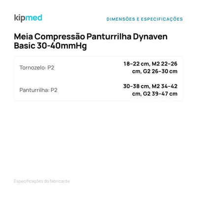 Foto 4: Meia de Compressão Panturrilha 30-40 mmHg — Sigvaris Dynaven Basic — tabela de medidas