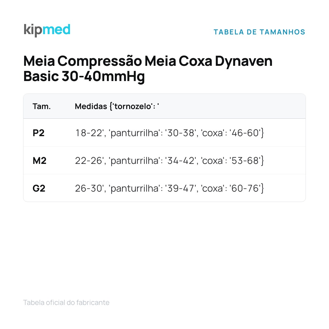 Foto 4: Meia Compressão Meia Coxa Sigvaris Dynaven Basic 30-40mmHg — tabela de medidas