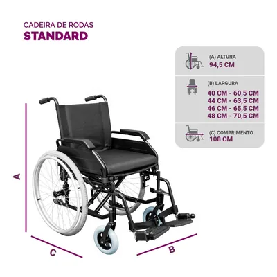 Foto 5: Cadeira de Rodas Standard Dobrável Hidrolight até 125 kg — medida