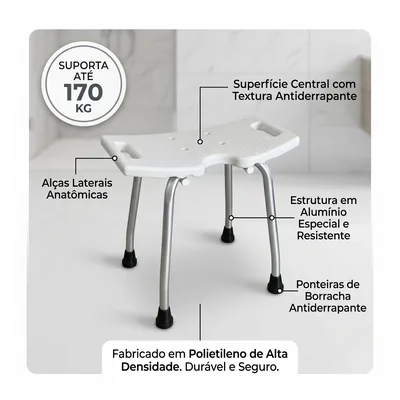 Foto 3: Banco de Banho sem Encosto Bariátrico 170 kg Alo — info