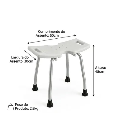 Foto 4: Banco de Banho sem Encosto Bariátrico 170 kg Alo — medida