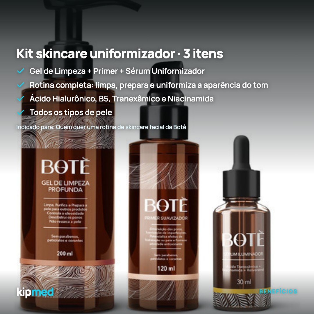 Foto 3: Kit Skincare Uniformizador 3 Itens · Gel + Primer + Sérum — Botè — principais benefícios