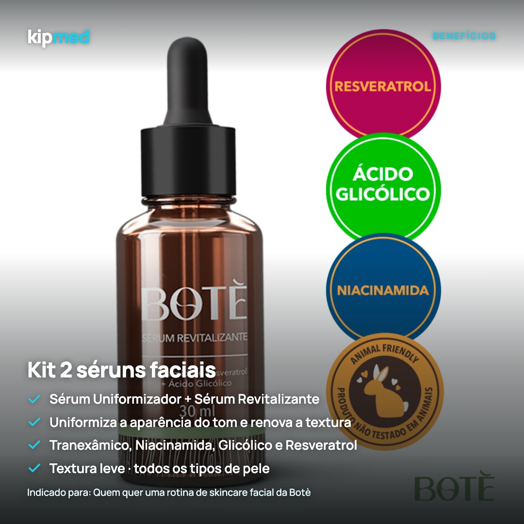 Foto 3: Kit 2 Séruns Faciais · Uniformizador + Revitalizante — Botè — principais benefícios
