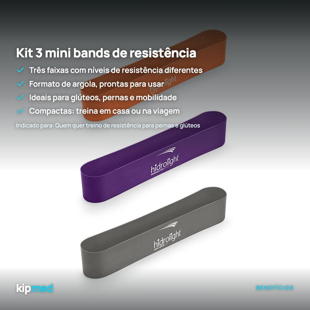 Foto 2: Mini Band Kit 3 Faixas de Resistência — Hidrolight — principais benefícios