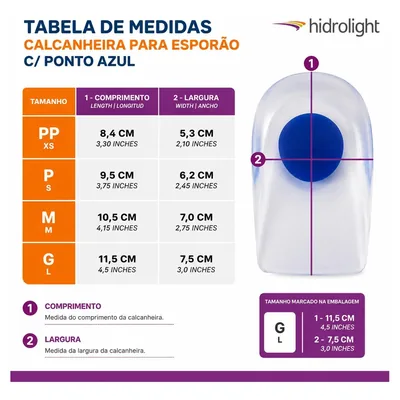Foto 3: Calcanheira de Silicone com Ponto Azul (par) — Hidrolight — medida