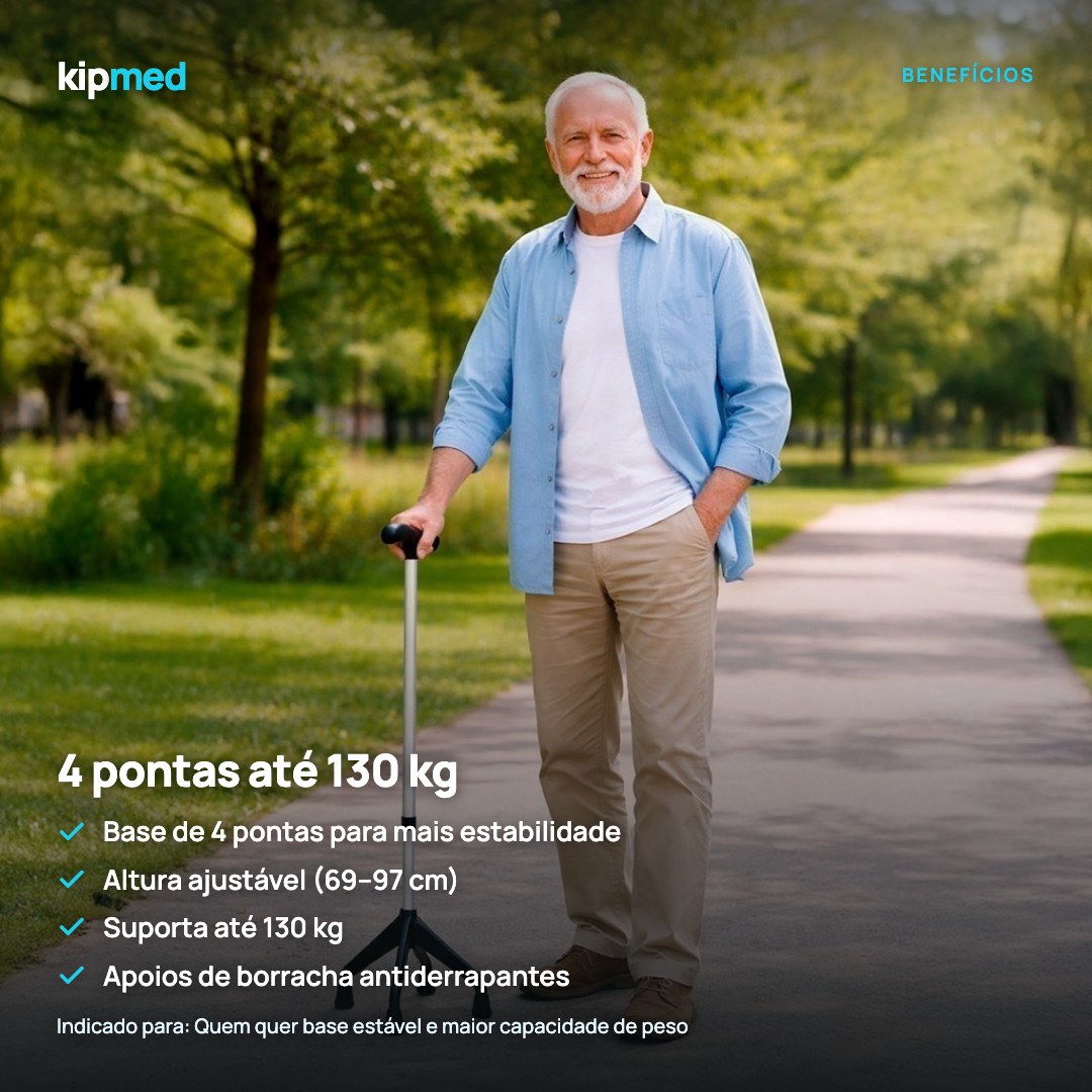 Foto 3: Bengala de 4 Pontas Ajustável até 130 kg — Alo — principais benefícios
