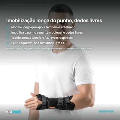Foto 3: Órtese de Punho Longa sem Polegar (Esquerda) — Hidrolight — principais benefícios