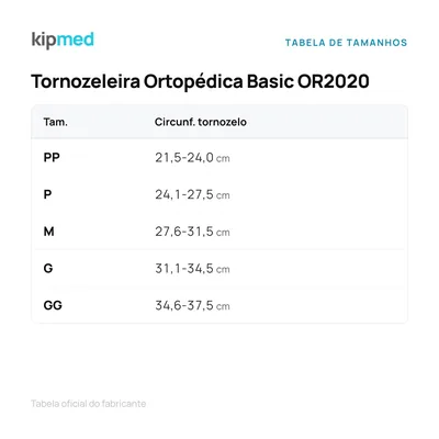 Foto 4: Tornozeleira Ortopédica Basic — Hidrolight — tabela de medidas