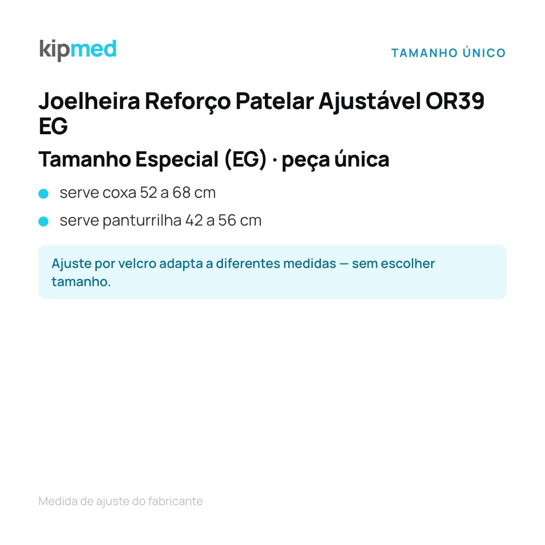 Foto 3: Joelheira Reforço Patelar Ajustável Hidrolight OR39 EG — tabela de medidas