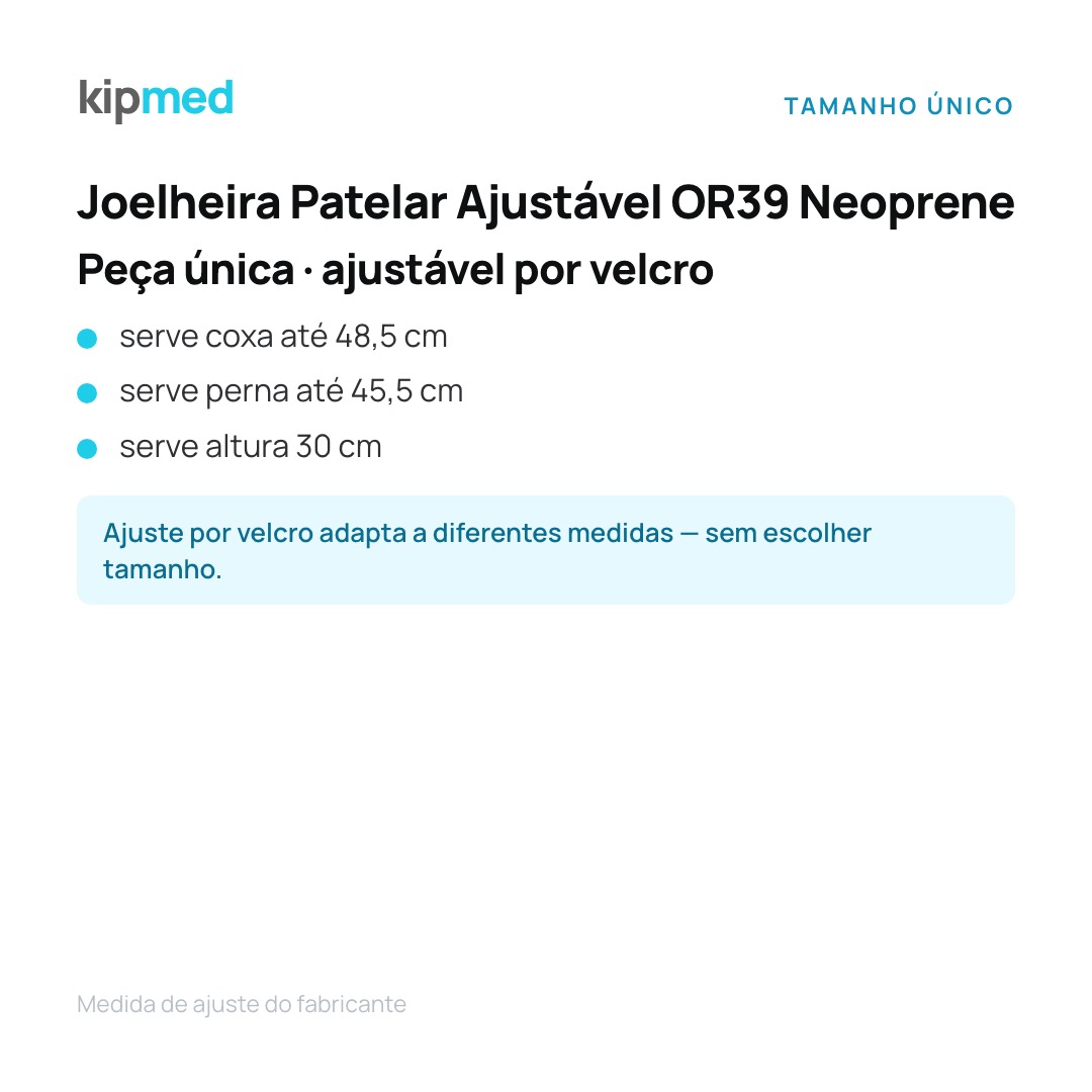 Foto 4: Joelheira Patelar Ajustável Hidrolight OR39 Neoprene — tabela de medidas