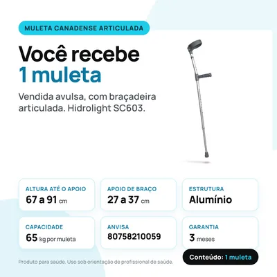 Foto 2: Muleta Canadense Articulada (1 unidade) — Hidrolight — info
