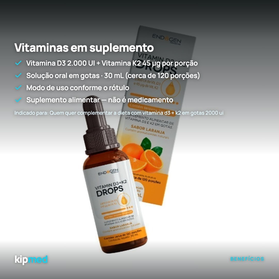 Foto 3: Vitamina D3 + K2 em Gotas 2000 UI — Endogen — principais benefícios